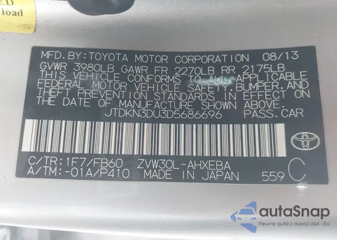 2013 Toyota Prius Three from USA, damaged, VIN JTDKN3DU3D5686696